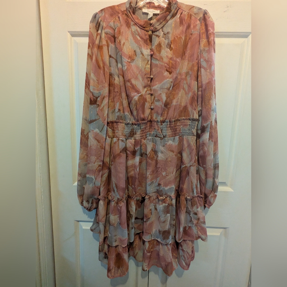 Haver & Blair London Georgette Tiered Mini Dress With Buttons Ruffles Size Large - Picture 6 of 16